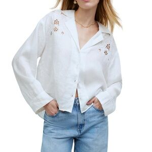 Madewell collared button Long-Sleeve Shirt in Eyelet White